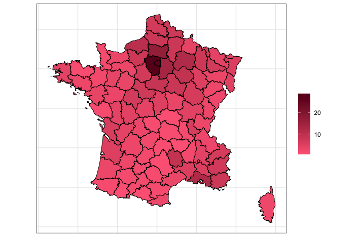 map plot with geom_sf and colored with scale_fil_gradient