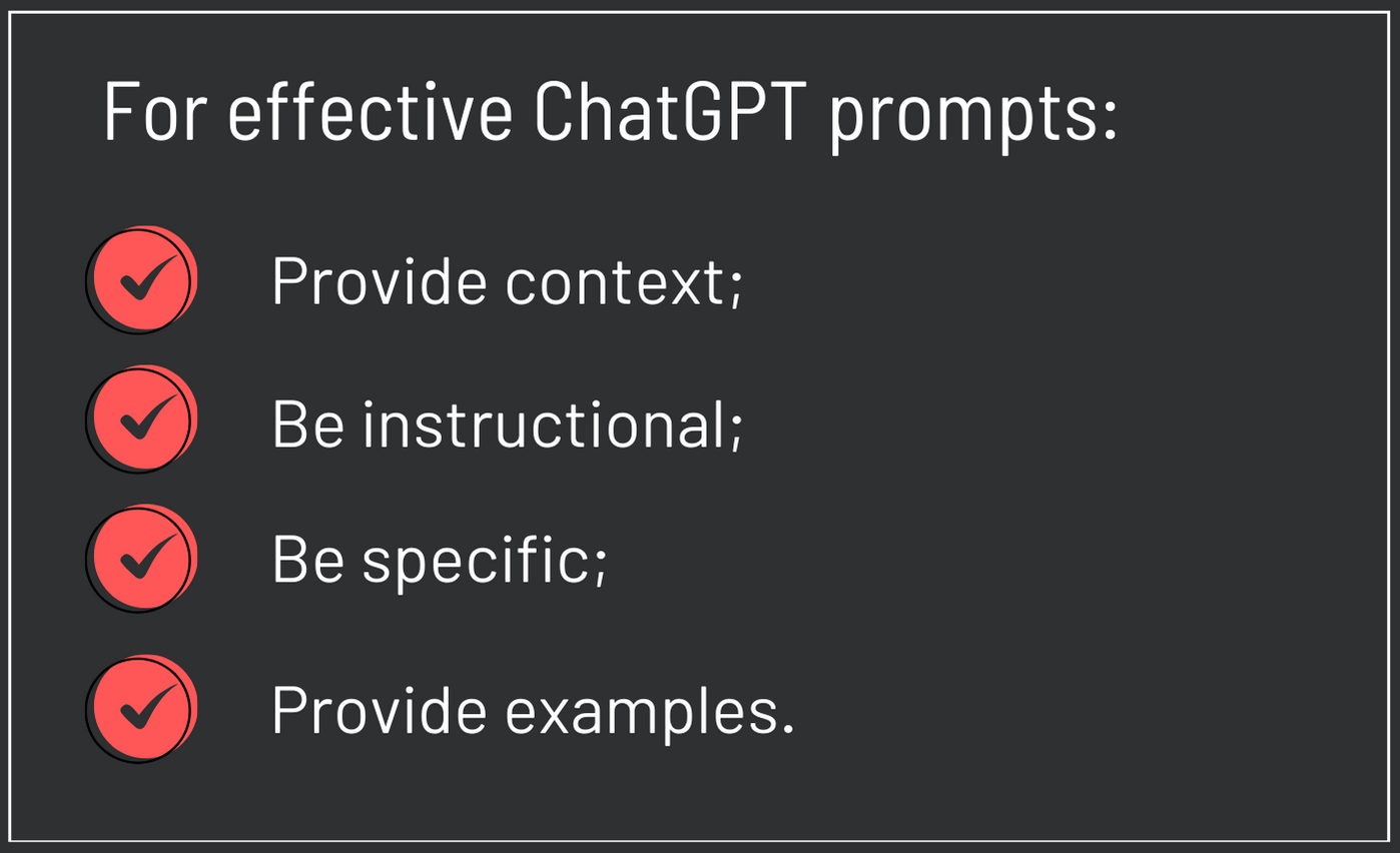 Figure with tips for writing a good ChatGPT prompt