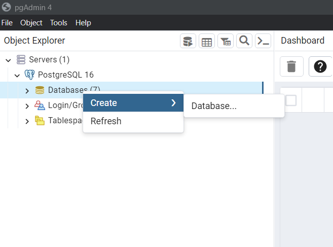 How to create a database with pgAdmin