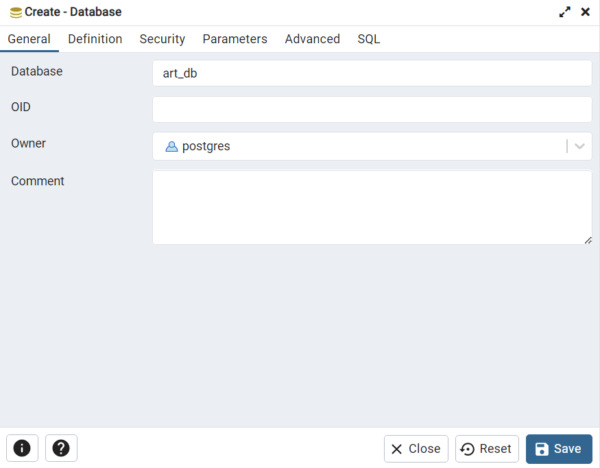 Naming your database in pgAdmin