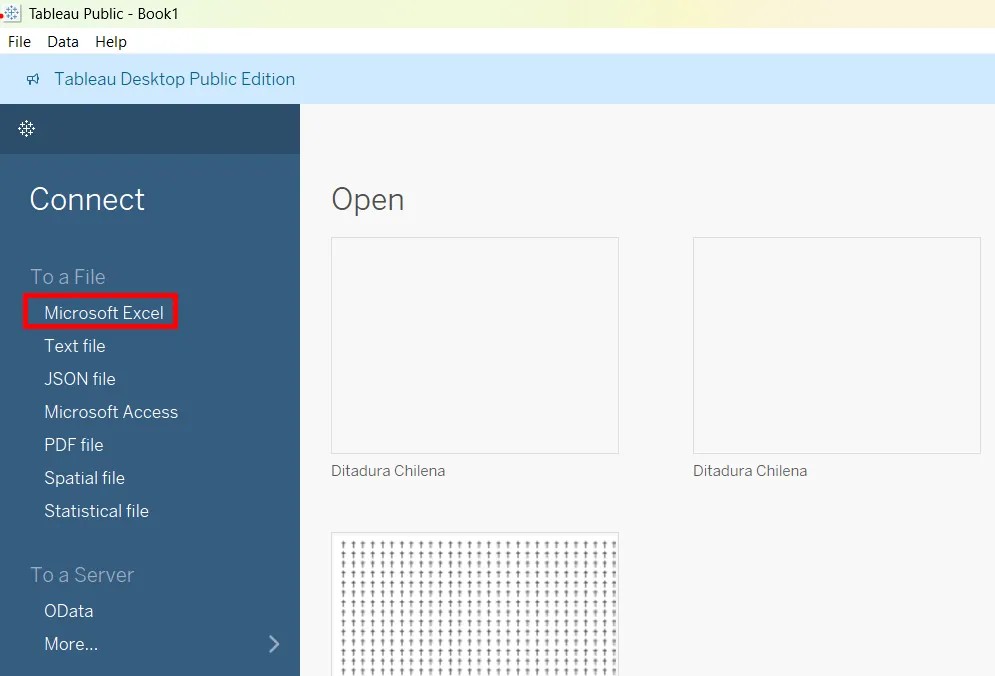 Connecting to data in Tableau Public.